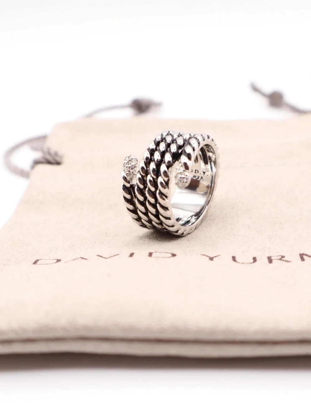 David Yurman Silver Cable Wrap Ring with Pavé Ends